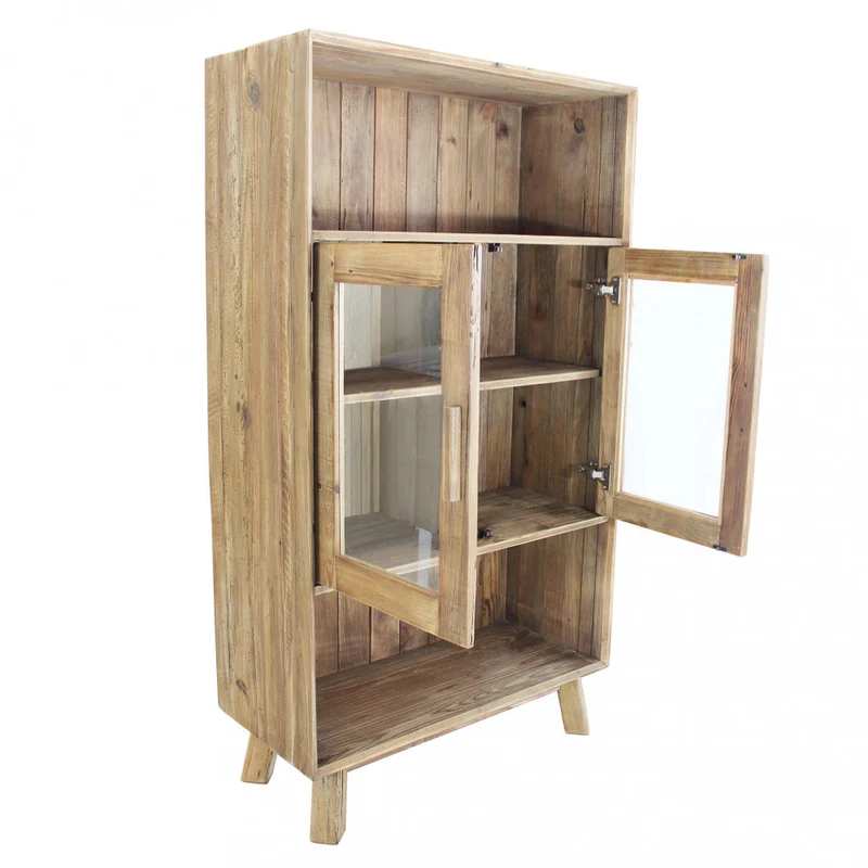 Mobile "Elvin" con 2 ripiani e 2 ante legno di pino riciclato, 90 x 40 x 160 h cm