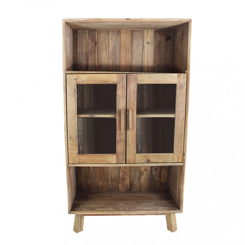 Mobile "Elvin" con 2 ripiani e 2 ante legno di pino riciclato, 90 x 40 x 160 h cm