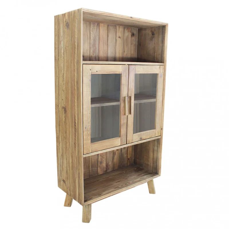 Mobile "Elvin" con 2 ripiani e 2 ante legno di pino riciclato, 90 x 40 x 160 h cm