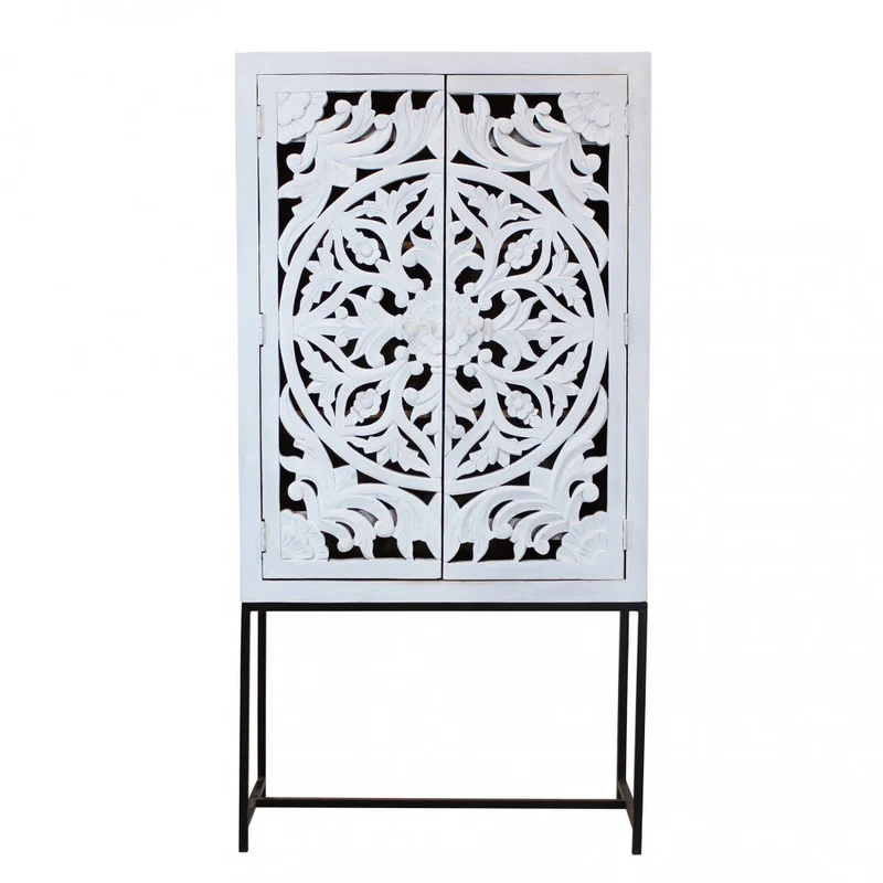 Mobile "Adrian" con decoro sbiancato con 2 ante in legno di mango con struttura in ferro, 90 x 40 x 176 h cm