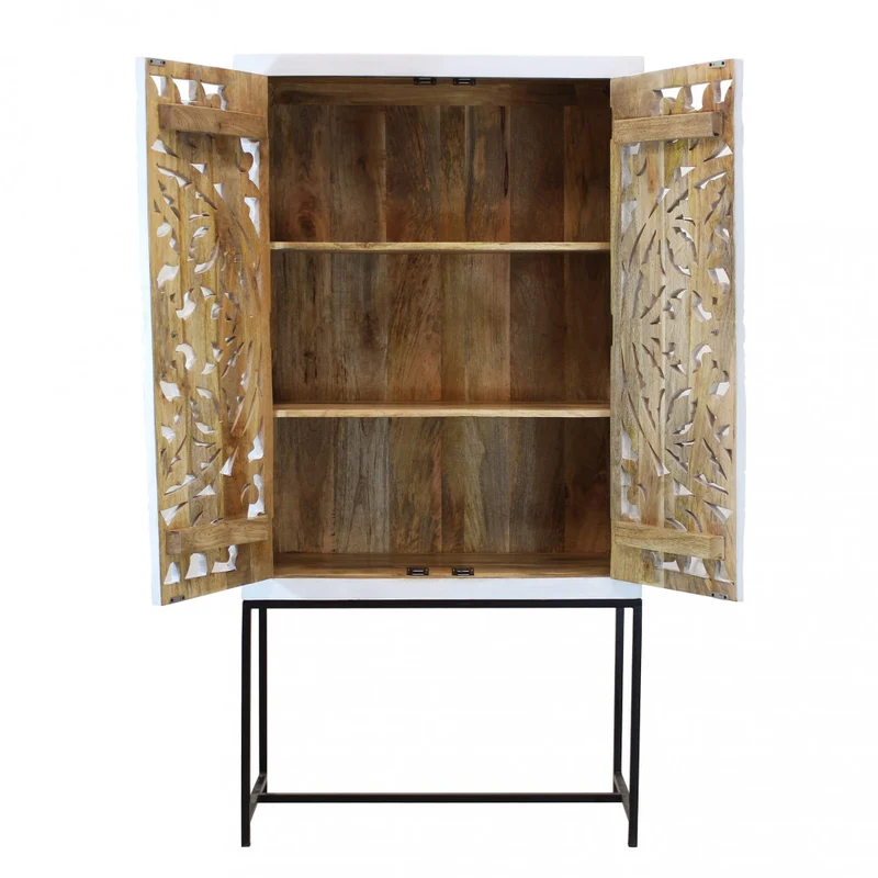 Mobile "Adrian" con decoro sbiancato con 2 ante in legno di mango con struttura in ferro, 90 x 40 x 176 h cm