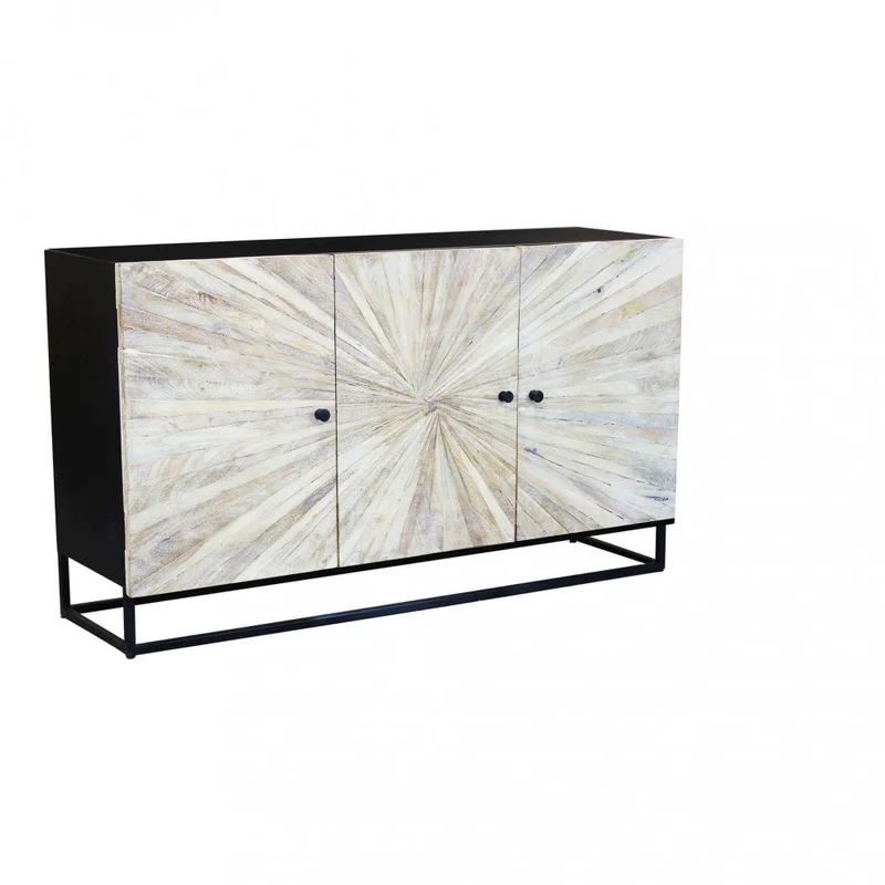 Mobile "Spencer" con decoro naturale con 3 ante in legno di mango con struttura in ferro, 150 x 40 x 85 h cm