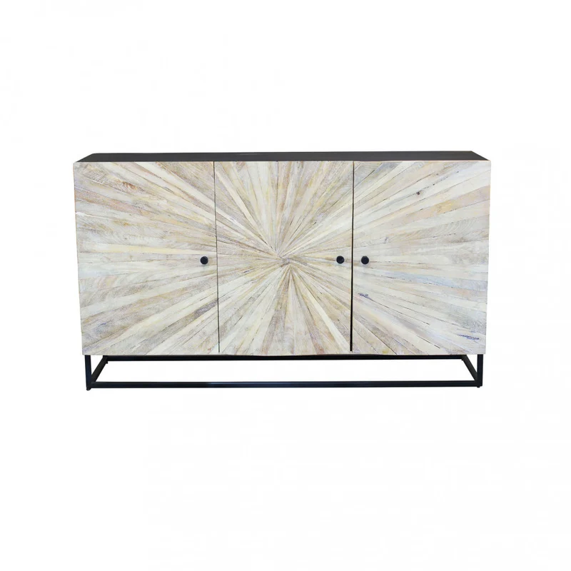 Mobile "Spencer" con decoro naturale con 3 ante in legno di mango con struttura in ferro, 150 x 40 x 85 h cm