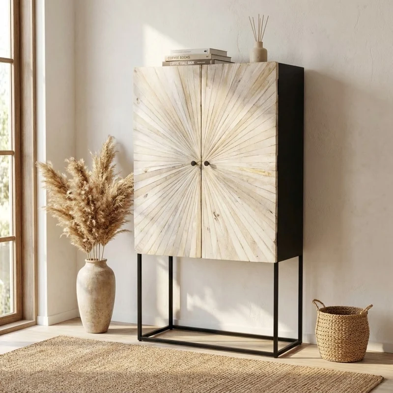 Mobile "Judd" con decoro naturale con 4 ante in legno di mango con struttura in ferro, 90 x 40 x 160 h cm