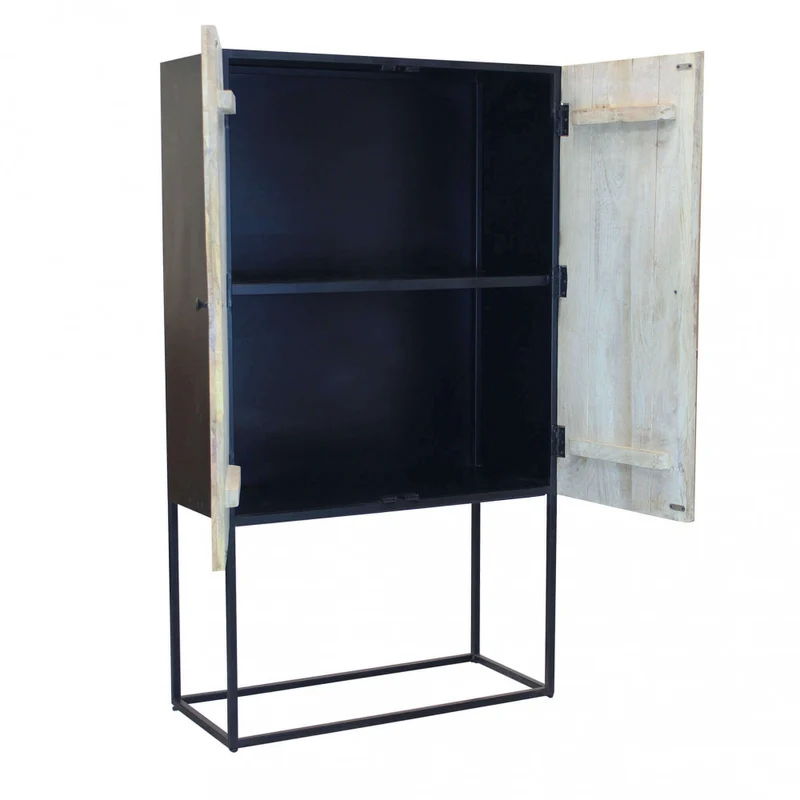 Mobile "Judd" con decoro naturale con 4 ante in legno di mango con struttura in ferro, 90 x 40 x 160 h cm