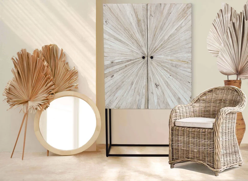 Mobile "Judd" con decoro naturale con 4 ante in legno di mango con struttura in ferro, 90 x 40 x 160 h cm