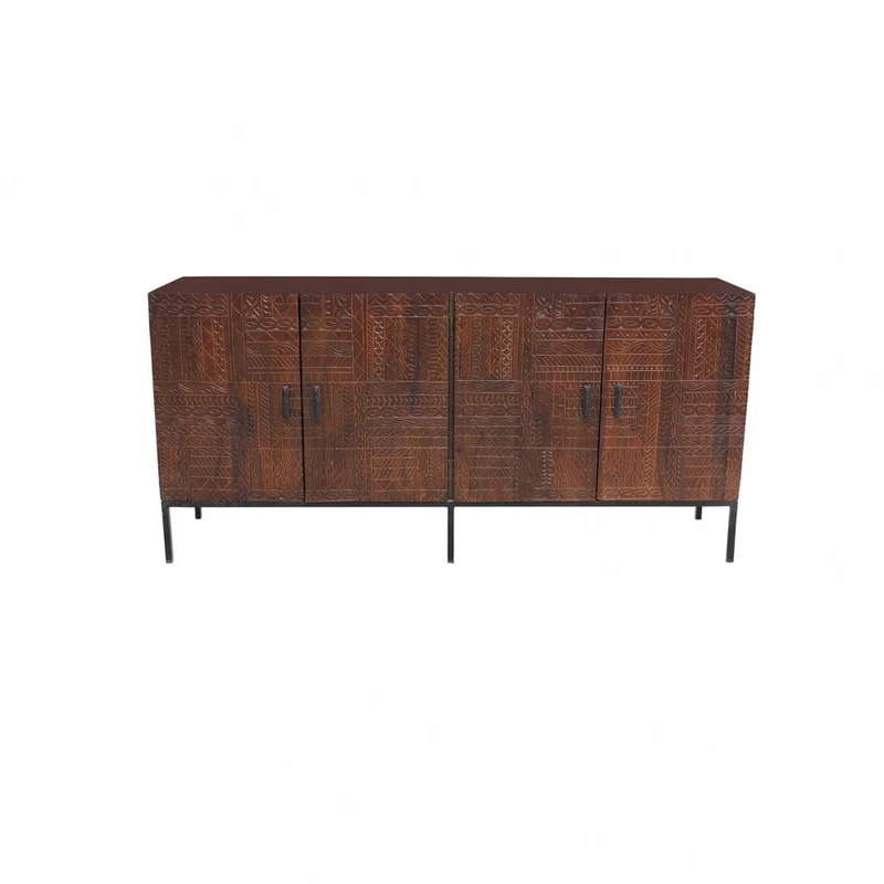 Mobile "Hank" con decoro wengé con 4 ante in legno di mango con struttura in ferro, 180 x 40 x 85 h cm