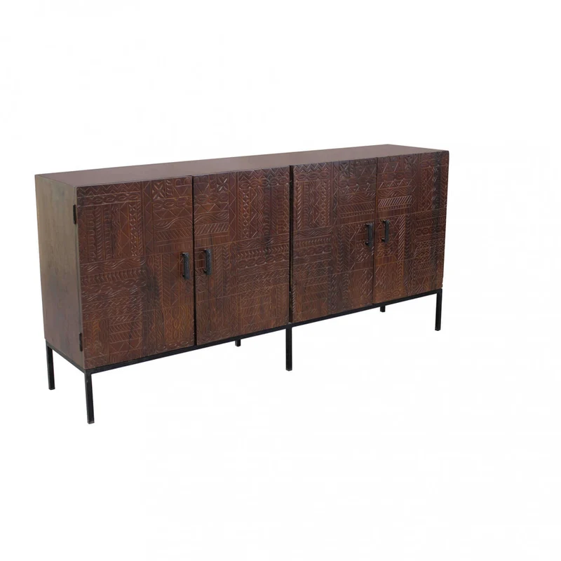 Mobile "Hank" con decoro wengé con 4 ante in legno di mango con struttura in ferro, 180 x 40 x 85 h cm