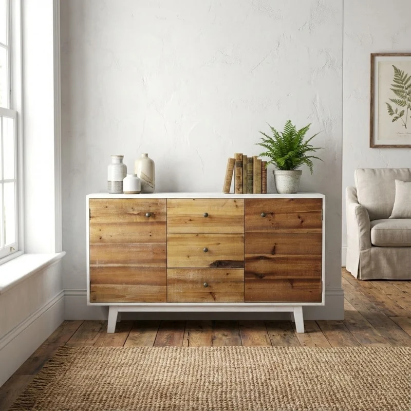 Mobile "Austen" con 2 ante e 3 cassetti con decoro color naturale, 142 x 45 x 83 h cm