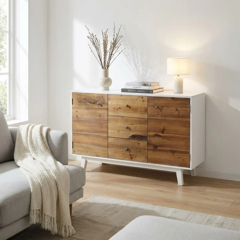 Mobile "Austen" con 2 ante e 3 cassetti con decoro color naturale, 142 x 45 x 83 h cm