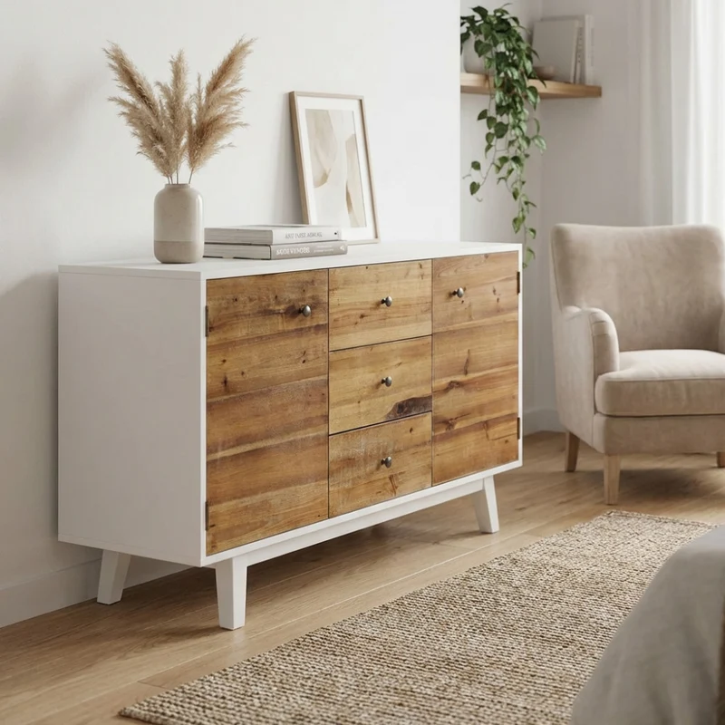 Mobile "Austen" con 2 ante e 3 cassetti con decoro color naturale, 142 x 45 x 83 h cm