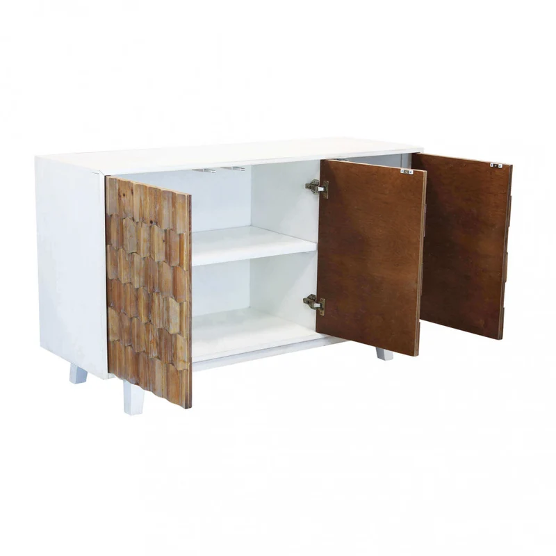 Mobile "Archie" con 3 ante con decoro color naturale, 135 x 45 x 80 h cm