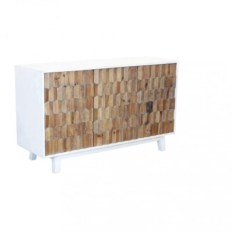 Mobile "Archie" con 3 ante con decoro color naturale, 135 x 45 x 80 h cm