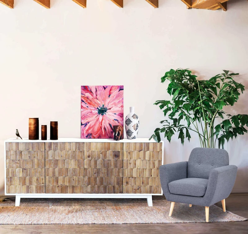 Mobile "Antwan" con 4 ante con decoro color naturale, 180 x 45 x 80 h cm