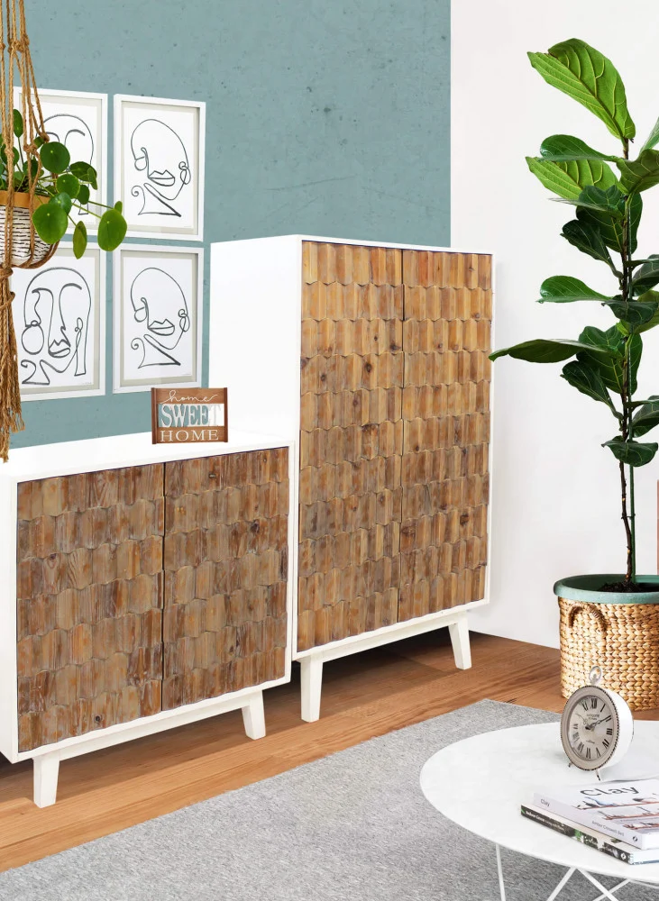 Mobile "Angus" con 2 ante con decoro color naturale, 90 x 50 x 89 h cm