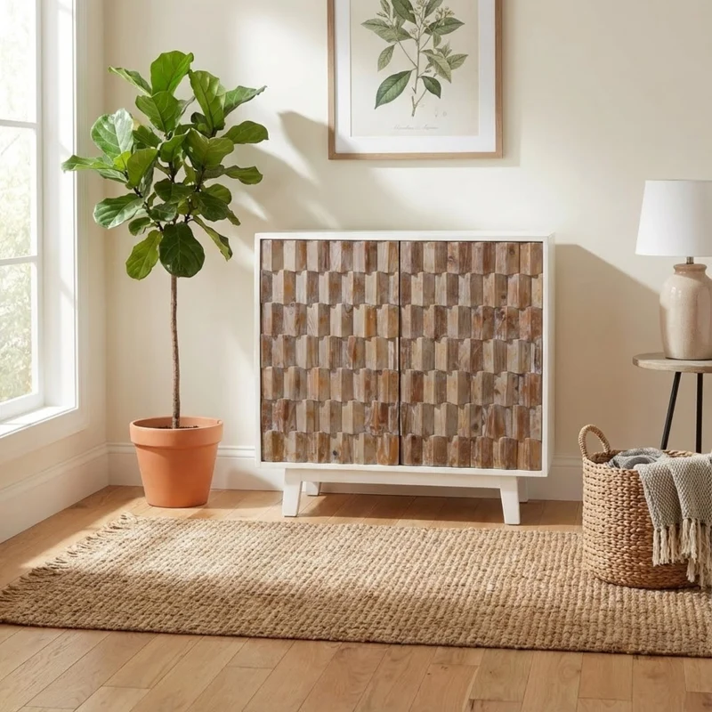 Mobile "Angus" con 2 ante con decoro color naturale, 90 x 50 x 89 h cm