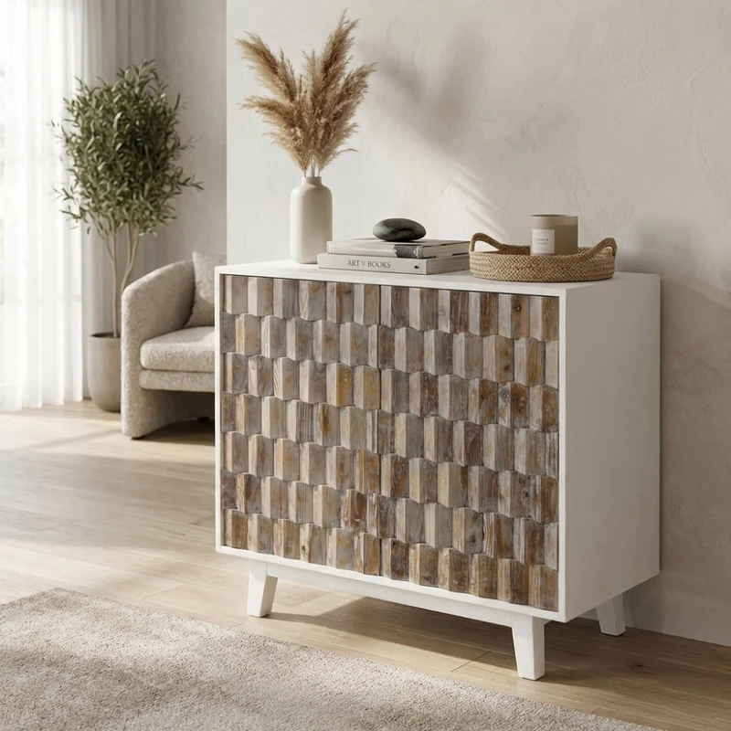 Mobile "Angus" con 2 ante con decoro color naturale, 90 x 50 x 89 h cm