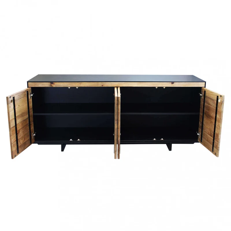 Mobile "Eldred" con 4 ante in legno di pino riciclato naturale e nero, 180 x 48 x 76 h cm