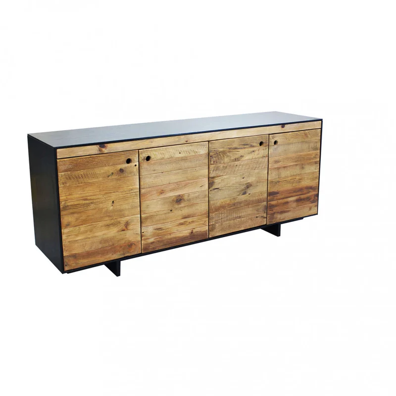 Mobile "Eldred" con 4 ante in legno di pino riciclato naturale e nero, 180 x 48 x 76 h cm