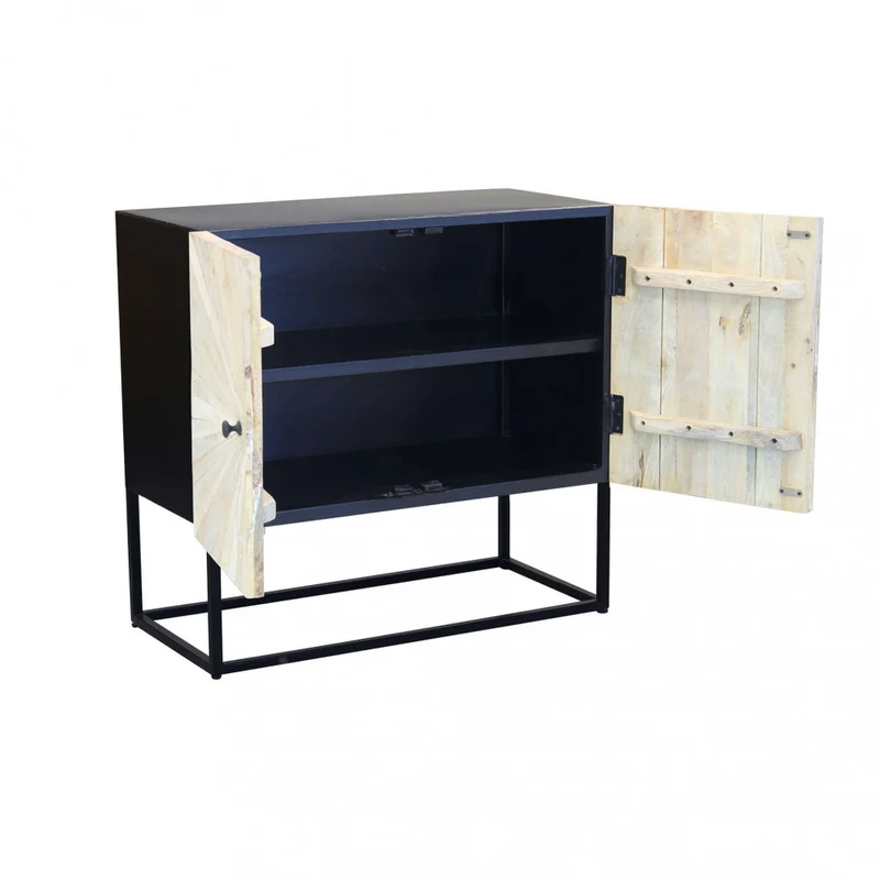 Mobile "Samuel" con decoro naturale con 2 ante in legno di mango con struttura in ferro, 85 x 40 x 80 h cm