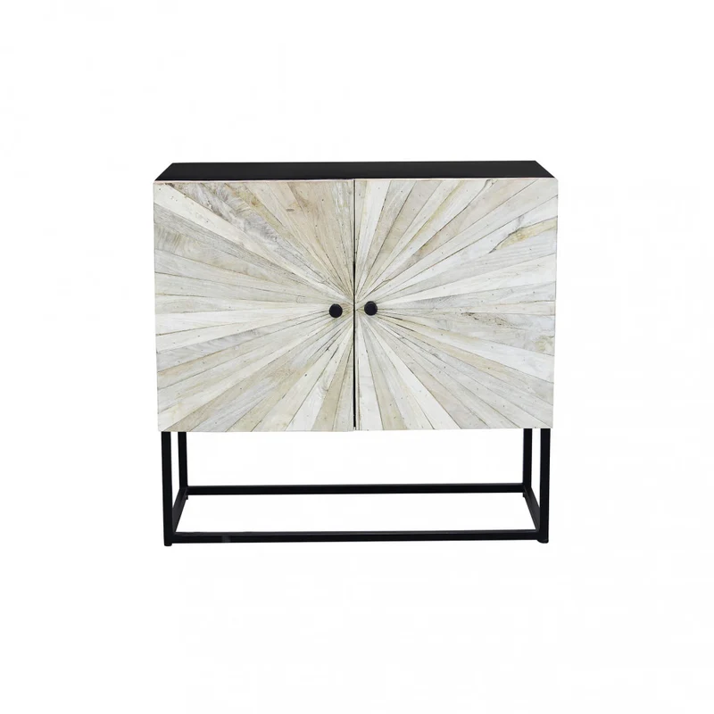 Mobile "Samuel" con decoro naturale con 2 ante in legno di mango con struttura in ferro, 85 x 40 x 80 h cm