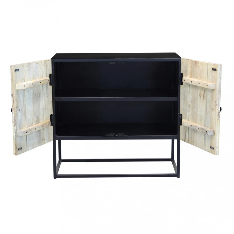 Mobile "Samuel" con decoro naturale con 2 ante in legno di mango con struttura in ferro, 85 x 40 x 80 h cm