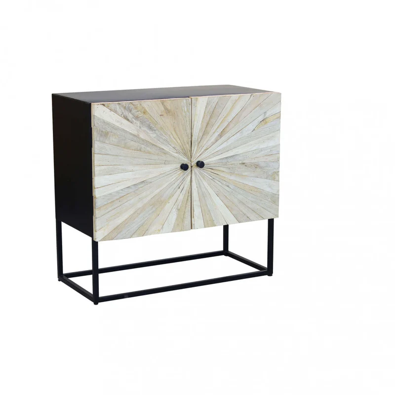 Mobile "Samuel" con decoro naturale con 2 ante in legno di mango con struttura in ferro, 85 x 40 x 80 h cm