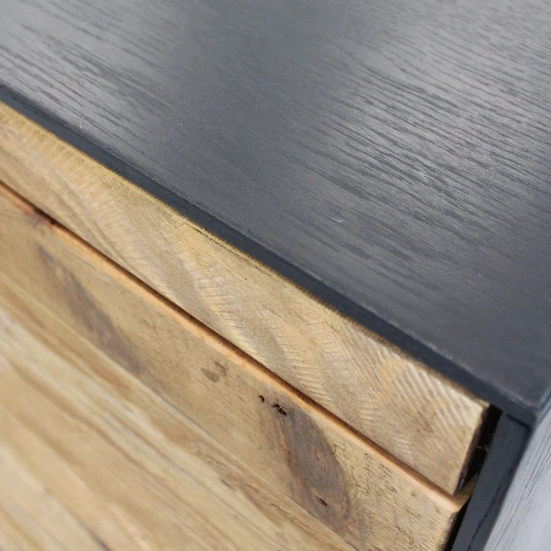 Mobile "Devin" con 3 cassetti e 2 ante in legno di pino riciclato naturale e nero, 150 x 48 x 76 h cm