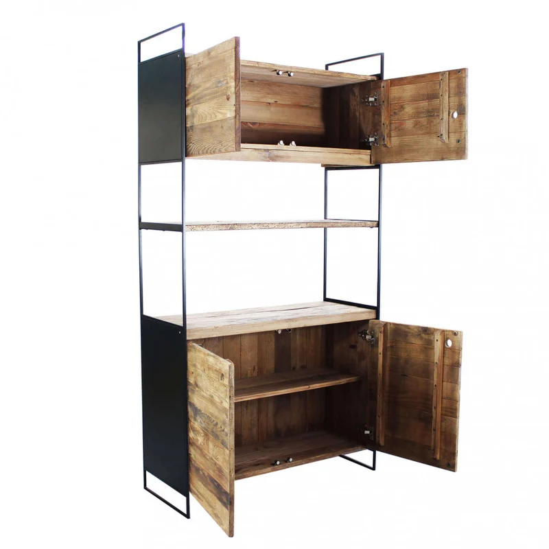 Mobile "Dennis" con 2 ripiani e 4 ante i legno di pino riciclato, 99 x 40 x 190 h cm