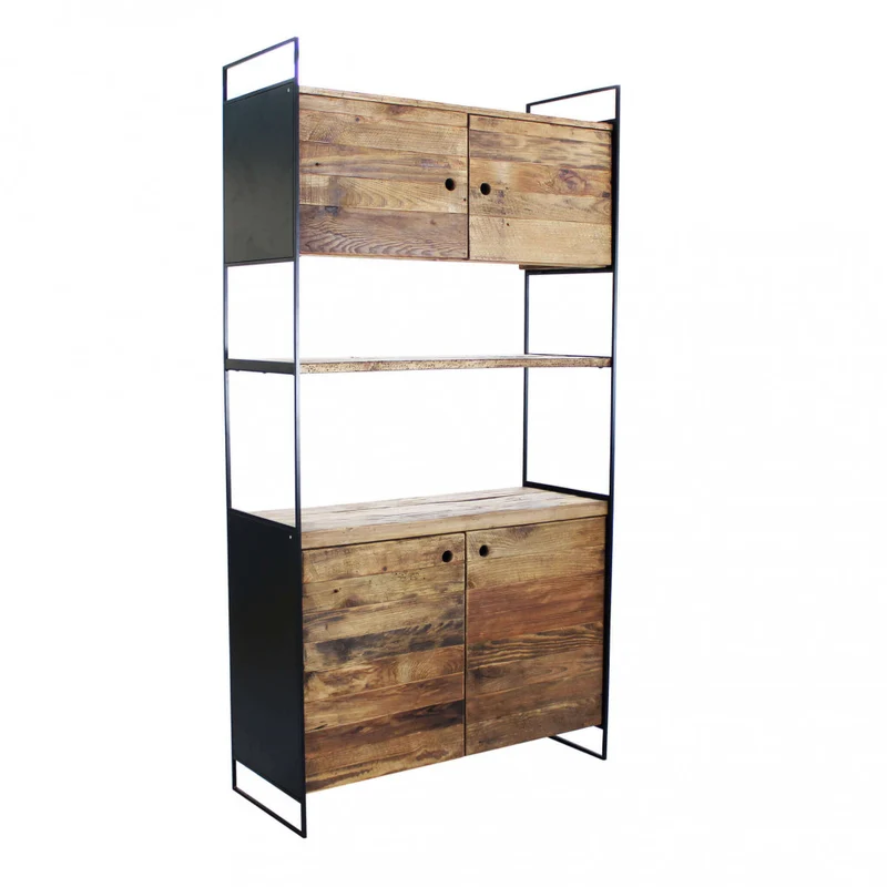 Mobile "Dennis" con 2 ripiani e 4 ante i legno di pino riciclato, 99 x 40 x 190 h cm