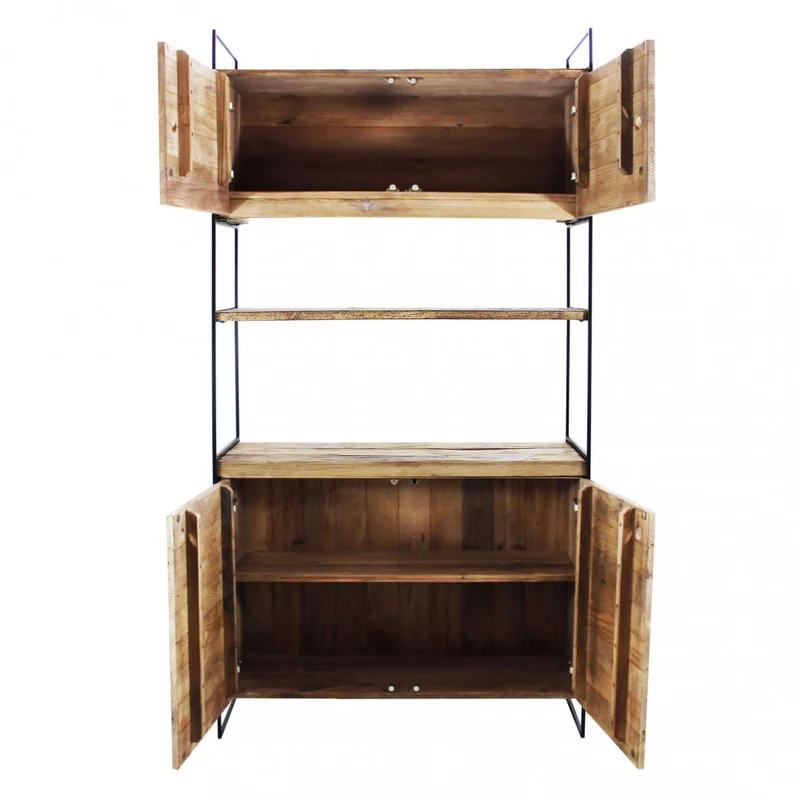 Mobile "Dennis" con 2 ripiani e 4 ante i legno di pino riciclato, 99 x 40 x 190 h cm
