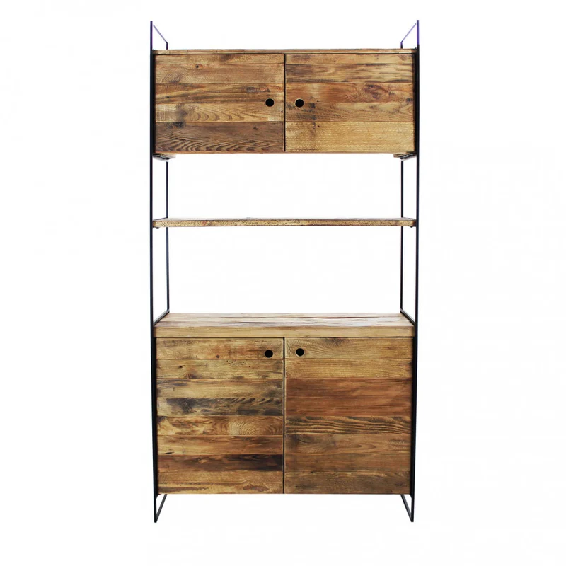 Mobile "Dennis" con 2 ripiani e 4 ante i legno di pino riciclato, 99 x 40 x 190 h cm