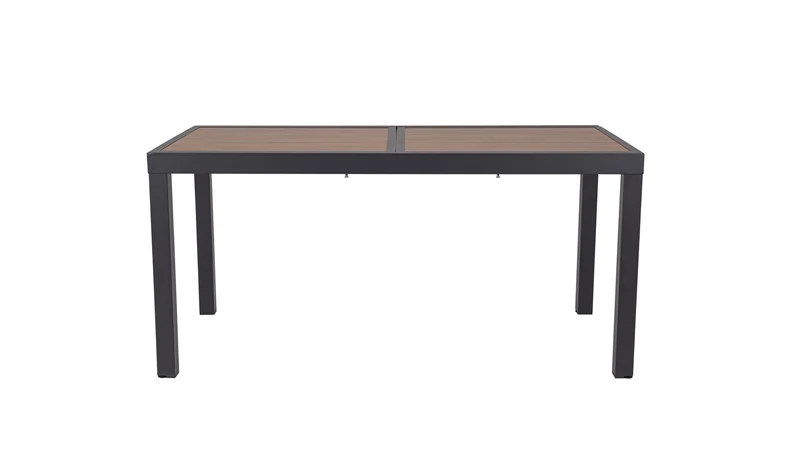 Tavolo "Hilija" struttura in alluminio verniciato a polvere piano effetto legno per arredo casa