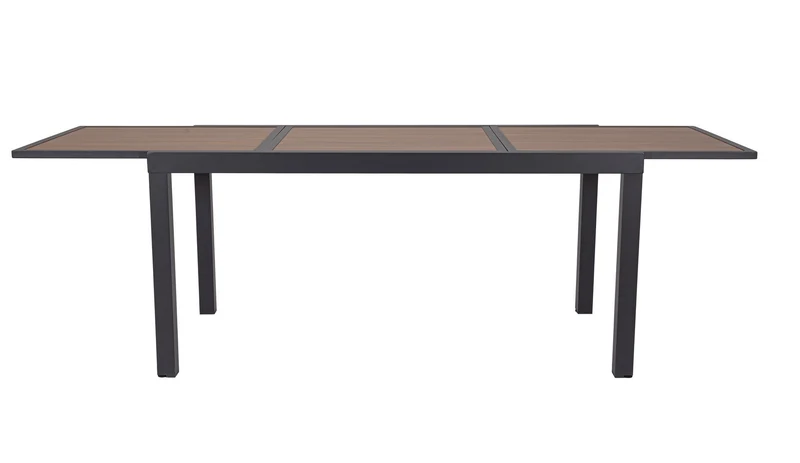 Tavolo "Hilija" struttura in alluminio verniciato a polvere piano effetto legno per arredo casa