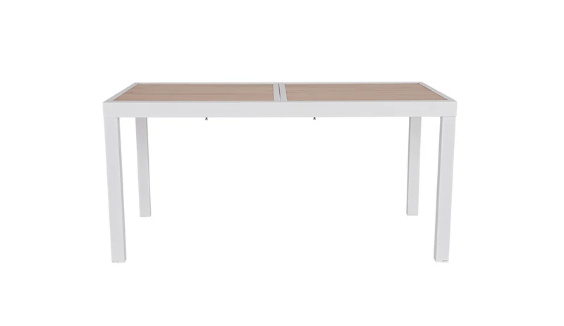 Tavolo "Hilija" struttura in alluminio verniciato a polvere piano effetto legno per arredo casa