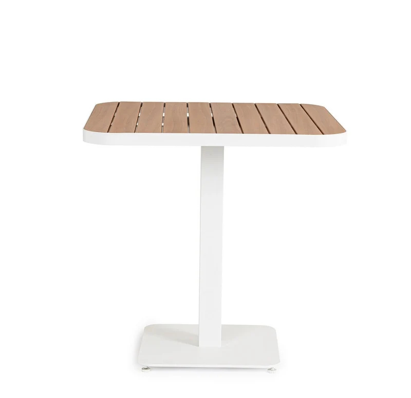 Tavolo "Belmar" struttura in alluminio verniciato a polvere piano effetto legno per arredo casa