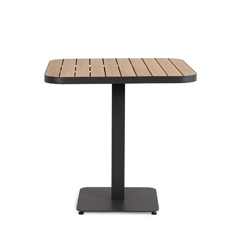 Tavolo "Belmar" struttura in alluminio verniciato a polvere piano effetto legno per arredo casa