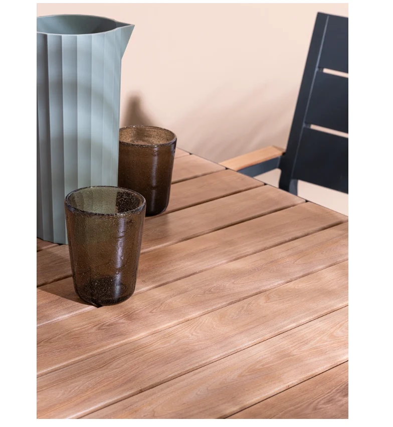 Tavolo "Belmar" struttura in alluminio verniciato a polvere piano effetto legno per arredo casa