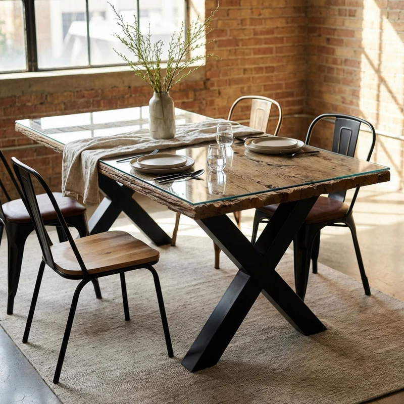 Tavolo da Pranzo Maverick in Legno e Vetro