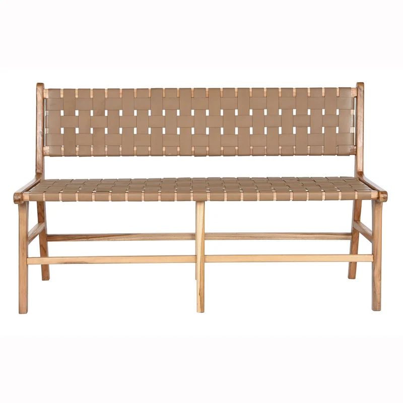 Panca vintage teak e pelle