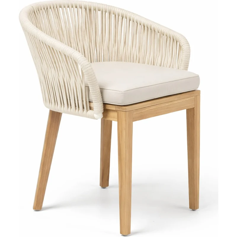 Sedia outdoor teak e corda Pearl White design Dakota