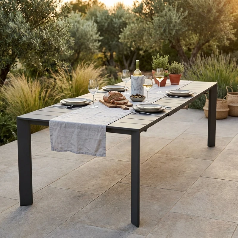 Tavolo da Giardino Sacramento in Alluminio Taupe Allungabile