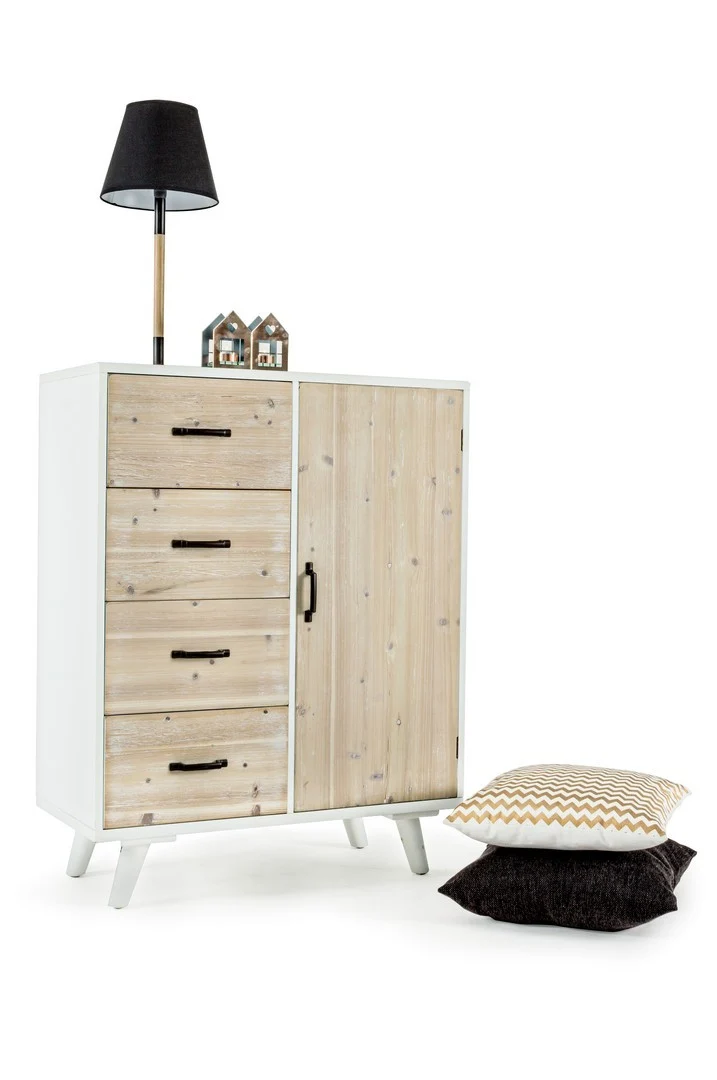 Credenza "Norsborg" struttura in legno di abete con cassetti e maniglie in ferro