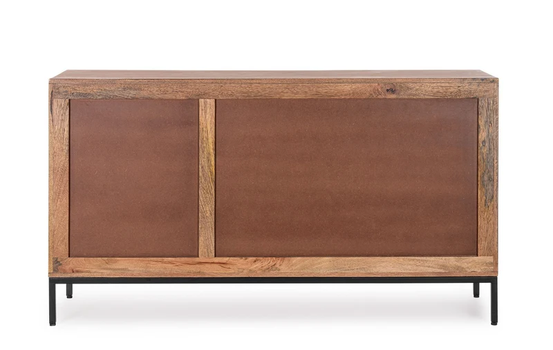 Cassettiera "Kindia" struttura in legno di mango massiccio con mensole e ante lavorate a mano