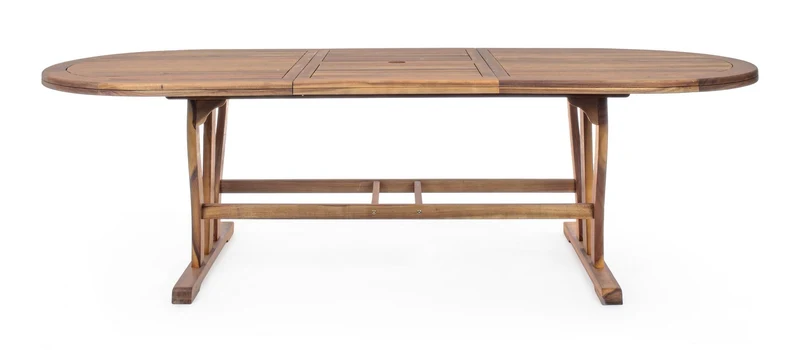 Tavolo ovale "Noemi" allungabile in legno di acacia, doppio bordo, finitura ad olio, per esterno