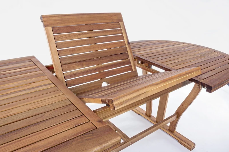 Tavolo ovale "Noemi" allungabile in legno di acacia, doppio bordo, finitura ad olio, per esterno
