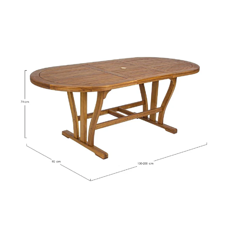 Tavolo ovale "Noemi" allungabile in legno di acacia, doppio bordo, finitura ad olio, per esterno