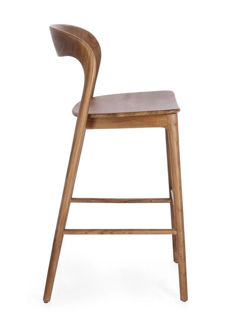 Sgabello "Miley" da bar struttura in legno teak finitura naturale per interni