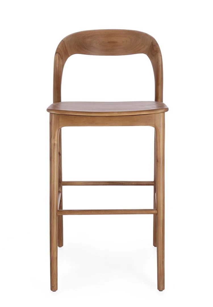 Sgabello "Miley" da bar struttura in legno teak finitura naturale per interni