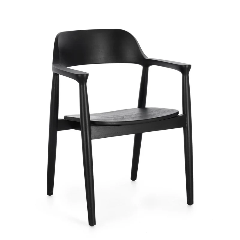 Sedia "Idris" in legno teak con braccioli colore nero da interno